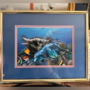 Vintage Y2K framed Christian Riese Lassen Dolphin Print